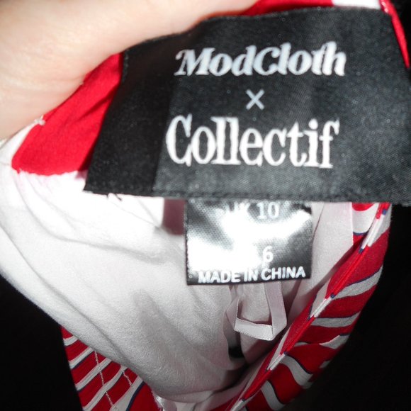 BOGO FREE, NWOT Modcloth Collectif red, white, navy stripe skirt, 6 - Picture 4 of 5
